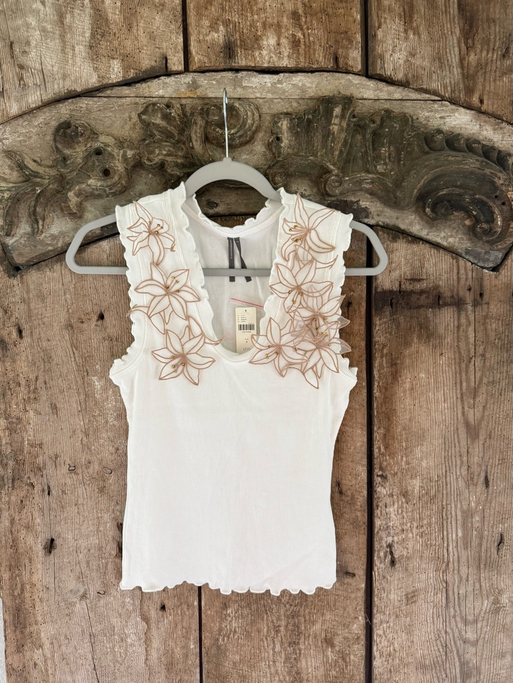 NWT Anthropologie Women's White Floral Appliqué Sleeveless Tank Top Size Small